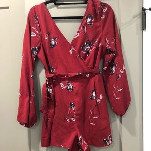 Red floral romper